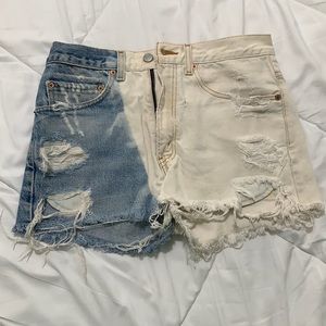 Bleach washed high waisted jean shorts